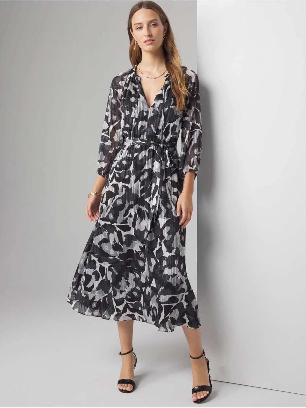 NWT White House Black Market Abstract Wings Printed Midi Dress – Size L